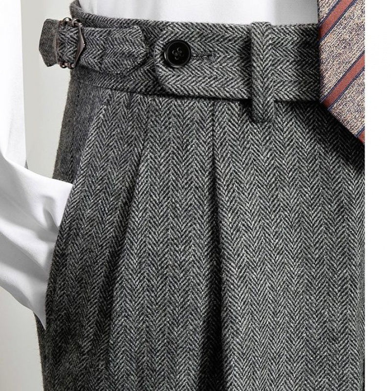 Pantaloni slim-fit in tweed di lana con motivo a spina di pesce, marca Valstrend, vestibilità elegante e tessuto di alta qualità