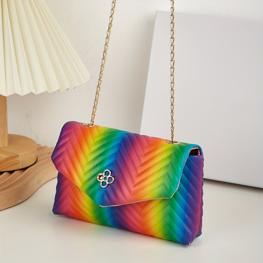 Chic Rainbow Mini Crossbody Bag for Women - Lightweight, Fashionable Wave Embossed Design with Detachable Strap, Magnetic Closure - Available in Multiple Colors