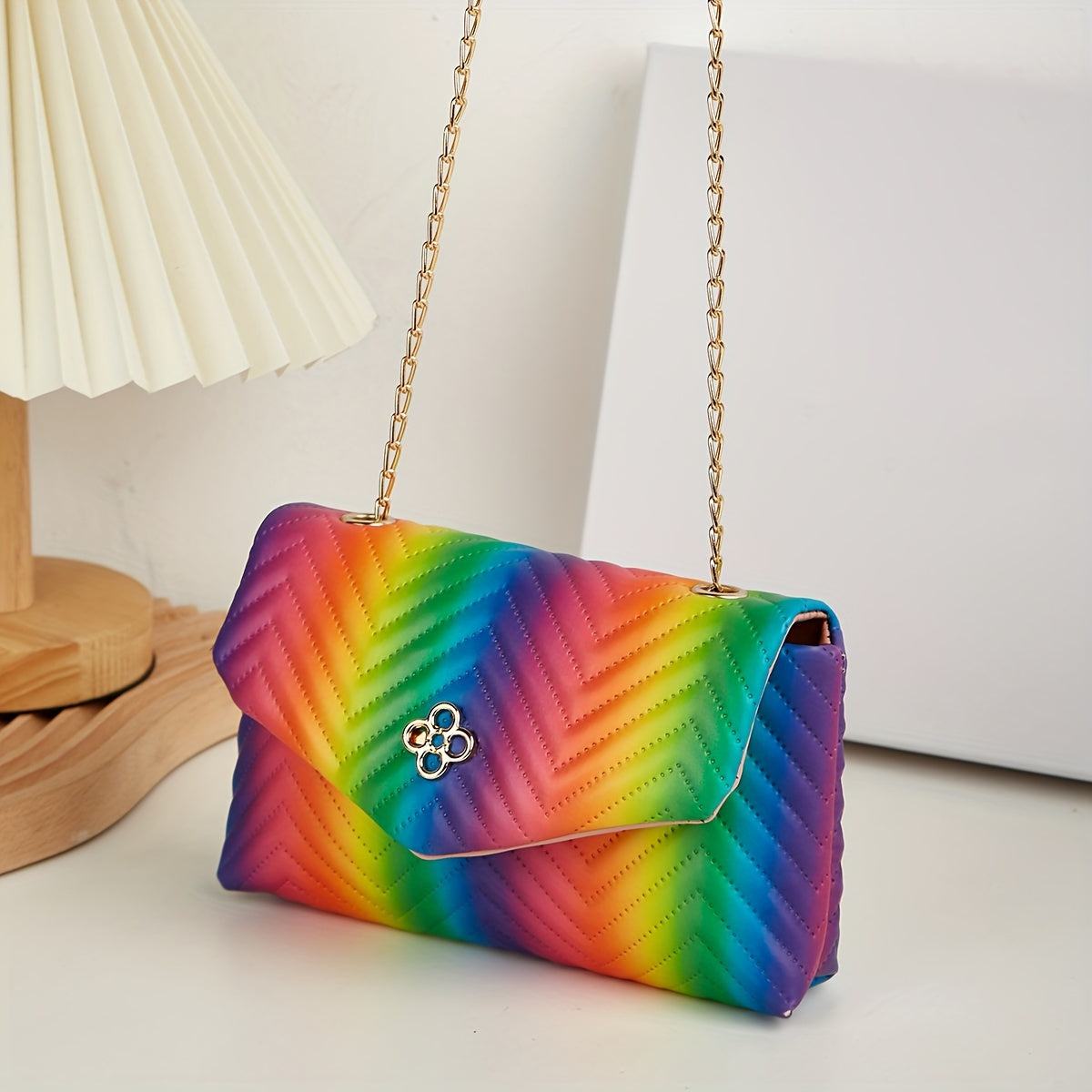 Chic Rainbow Mini Crossbody Bag for Women - Lightweight, Fashionable Wave Embossed Design with Detachable Strap, Magnetic Closure - Available in Multiple Colors