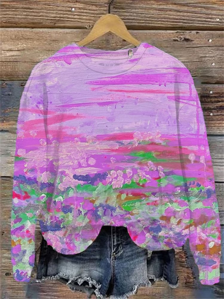 Felpa donna con scollo rotondo e fantasia, marca Valstrend, tessuto morbido e comodo, visibile con stampa colorata sulla parte superiore