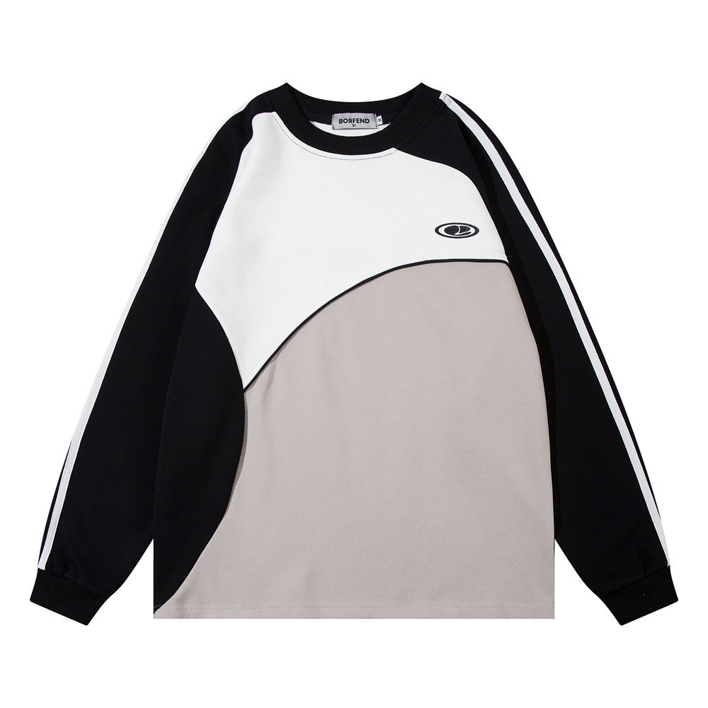 Ribbon Stitching Raglan Sleeve Round Neck Sweater Men