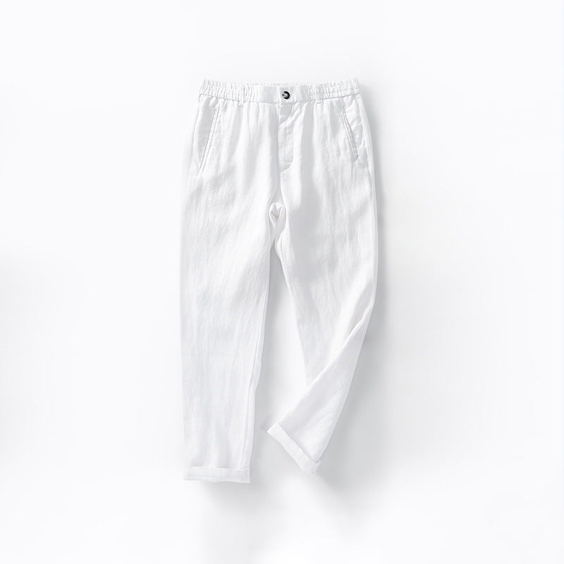 Pantaloni uomo larghi e traspiranti di taglia grande Valstrend, tessuto leggero e comodo, vista frontale con cintura regolabile.