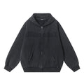 Embroidered Letters Washed And Worn Fleece Cardigan Sweatshirt
