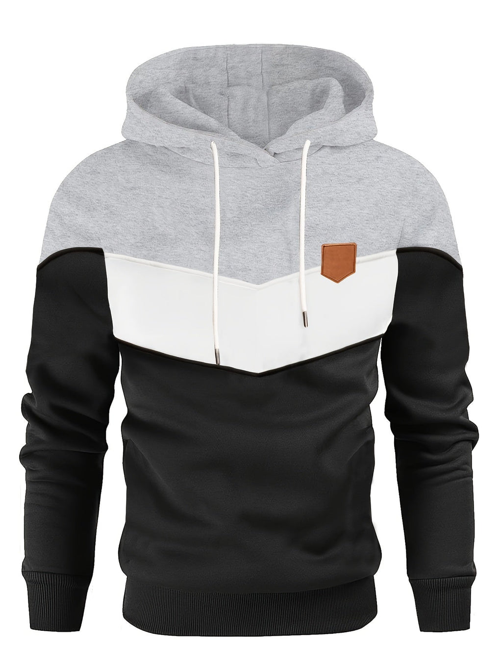 Felpa con cappuccio da uomo Valstrend, felpa a blocchi di colore con tasca a marsupio e lacci, stile casual e versatile.