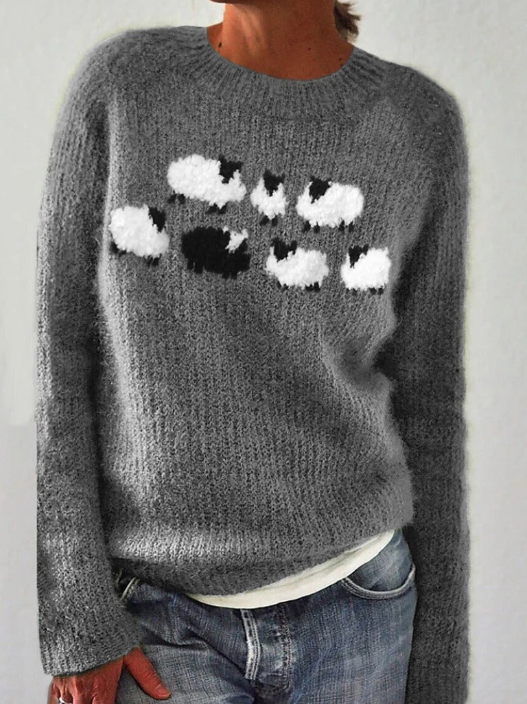 Maglione donna con collo rotondo, tessuto morbido, stile casual, cappotto leggero, marca Valstrend Shop, colore neutro.