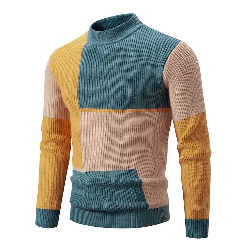 Maglione casual da uomo Valstrend con colletto a mezza altezza e dettaglio a contrasto, stile giovanile coreano, vista frontale.