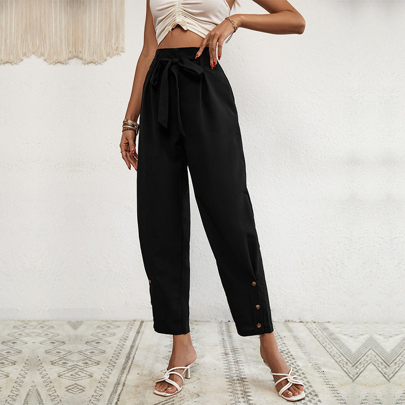Women's Lace-up Commute Style High Waist Pants