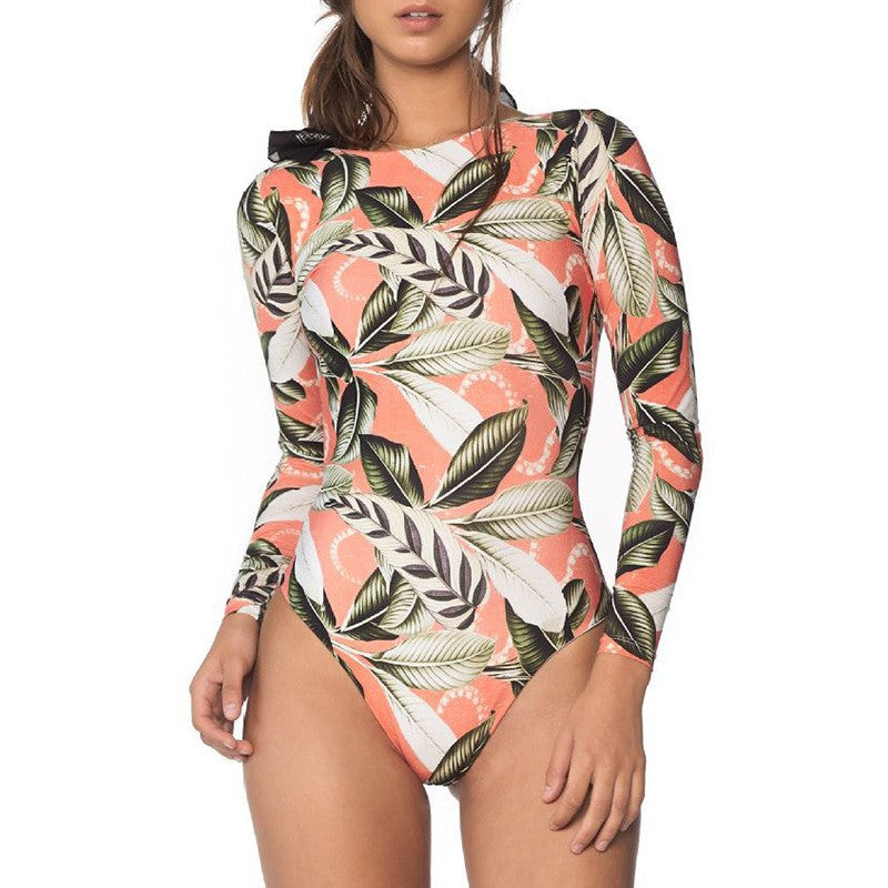 Women's Sexy Backless Diving Suit Leaf Printed Swimsuit