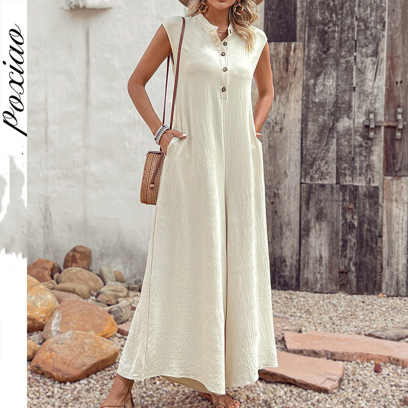 Completo jumpsuit casual da donna Valstrend, in tinta unita, con vestibilità comoda e stile versatile.