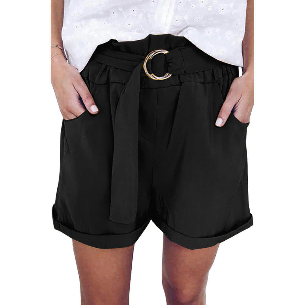 Shorts a vita alta a tre punti e gamba larga Valstrend, pantaloncini di jeans con taglio ampio e stile trendy, vista frontale