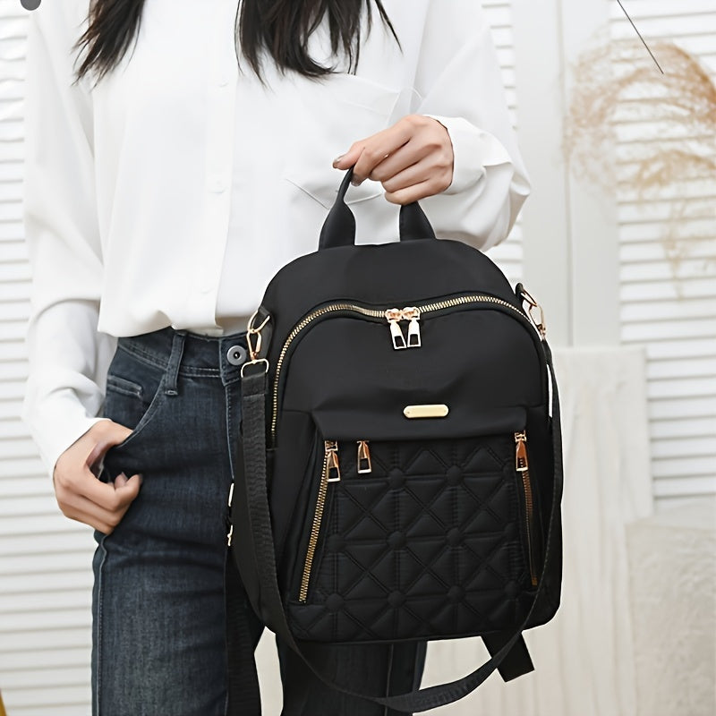 Zaino Valstrend con design trapuntato elegante, grande capacità in nylon, con zip multiple, ideale per uso quotidiano e viaggi.