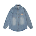Denim Long Sleeve Shirt Coat Casual Splash-ink Pocket Embroidered Lapel Loose Top