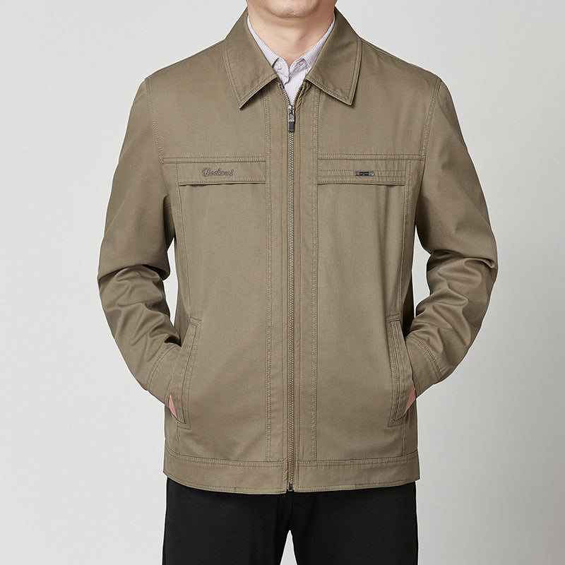 Cappotto casual in cotone per uomini di mezza età e anziani con colletto reversibile, marca Valstrend, in colore neutro.