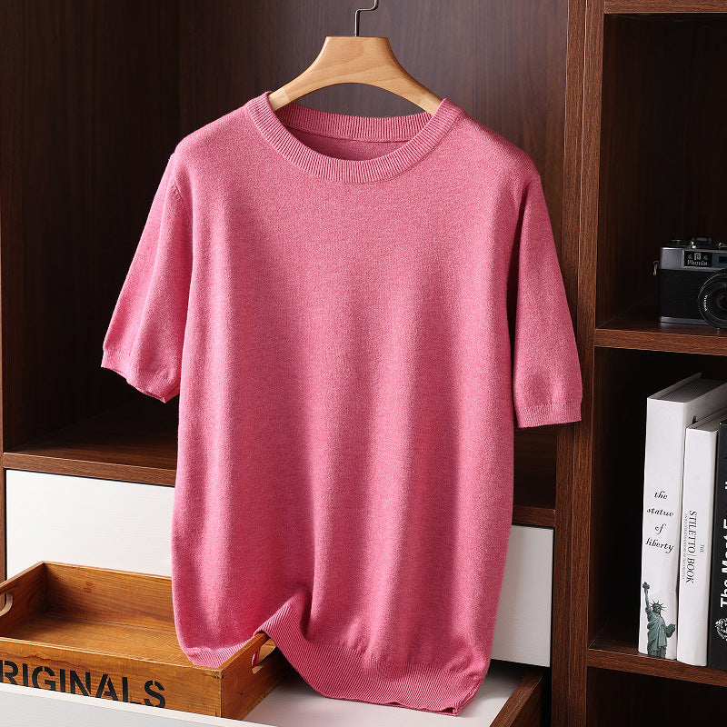 Maglietta casual da uomo Valstrend, manica corta estiva, girocollo sottile, tessuto a maglia, stile rilassato e leggero.