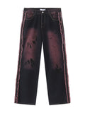 Washed Wool Design Sense Stitching Raw Edge Jeans
