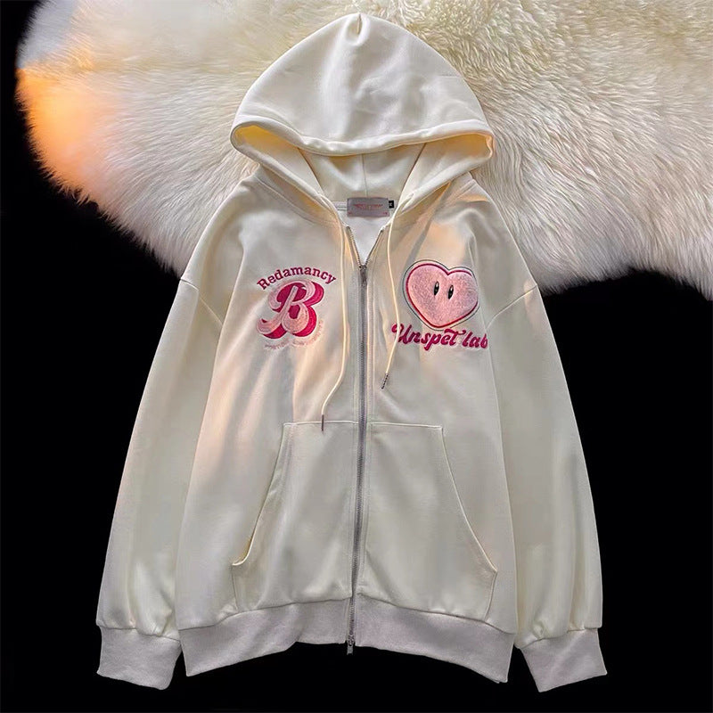 Zipper Hooded Sweater Women's Thin Spring And Autumn Embroidered Cardigan Jacket