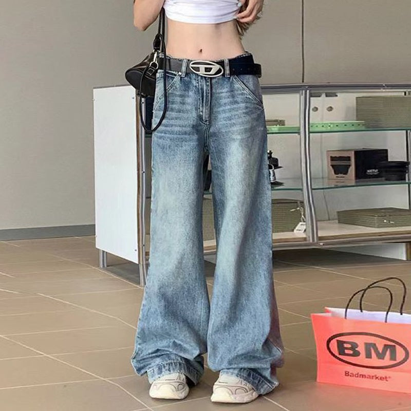 Jeans a zampa larga da lavoro American Workwear Valstrend, pantaloni dritti in denim blu con cuciture robuste e tasche frontali