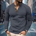 Camicia polo da uomo Valstrend con collo a doppio strato e maniche lunghe, in tessuto morbido e elegante.