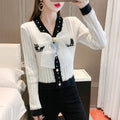 Cappotto a maglia con scollo a V e fiocco per donna, stile alla moda, in tessuto caldo, marca Valstrend shop.