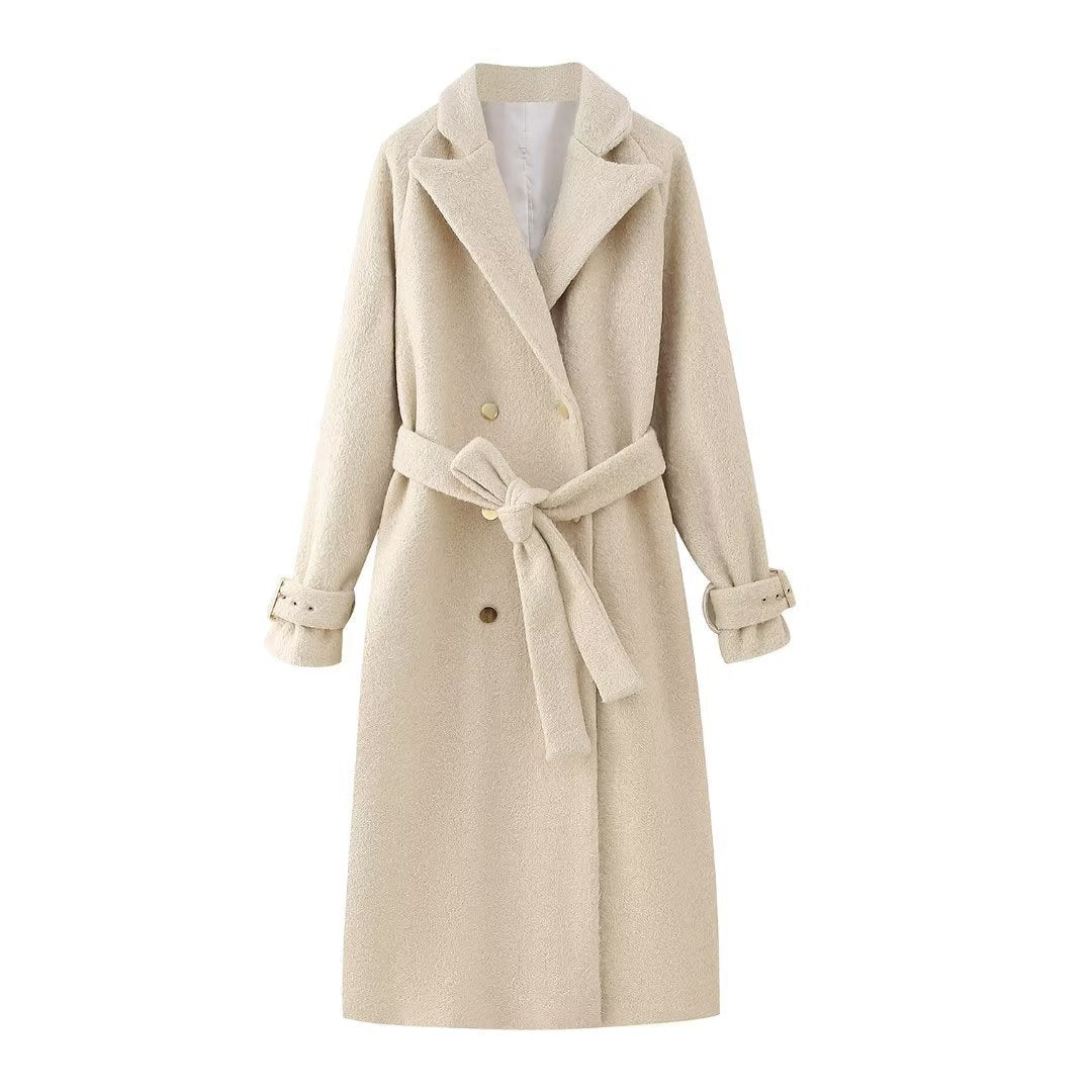 Cappotto lungo in lana autunnale per donna di Valstrend, imbottito, con colletto largo in cotone, stile casual e caldo