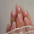 Set di 24 unghie finte a forma di ballerina lucide, bianco e rosa sfumato, per donne e ragazze, marchio Valstrend shop