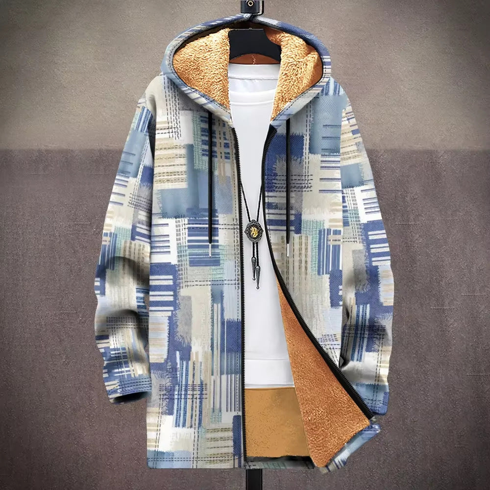 Cardigan trench coat in digitale stampa per uomo, stile midi, da Valstrend Shop, con cappuccio e dettagli moderni.