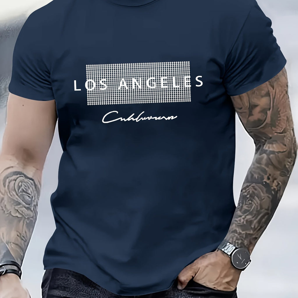 T-shirt casual da uomo Valstrend shop con stampa Los Angeles, manica corta per estate, modello semplice e confortevole
