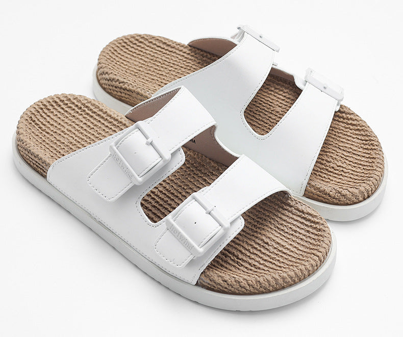 Ciabatte casual in canapa con elastico, comode per massaggi e uso domestico, marca Valstrend, con suola morbida e resistente.