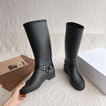 Stivaletti da cavaliere sotto il ginocchio Valstrend waterproof con fibbia, pelle nera, suola robusta e design resistente all'acqua.