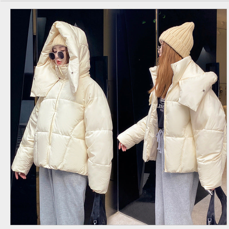Giacca donna Valstrend con cappuccio, imbottitura corta in cotone, stile oversize, calda e leggera.