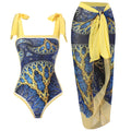 Costume da bagno intero donna Valstrend con gonna in chiffon, stile retrò, con dettagli eleganti e design vintage.
