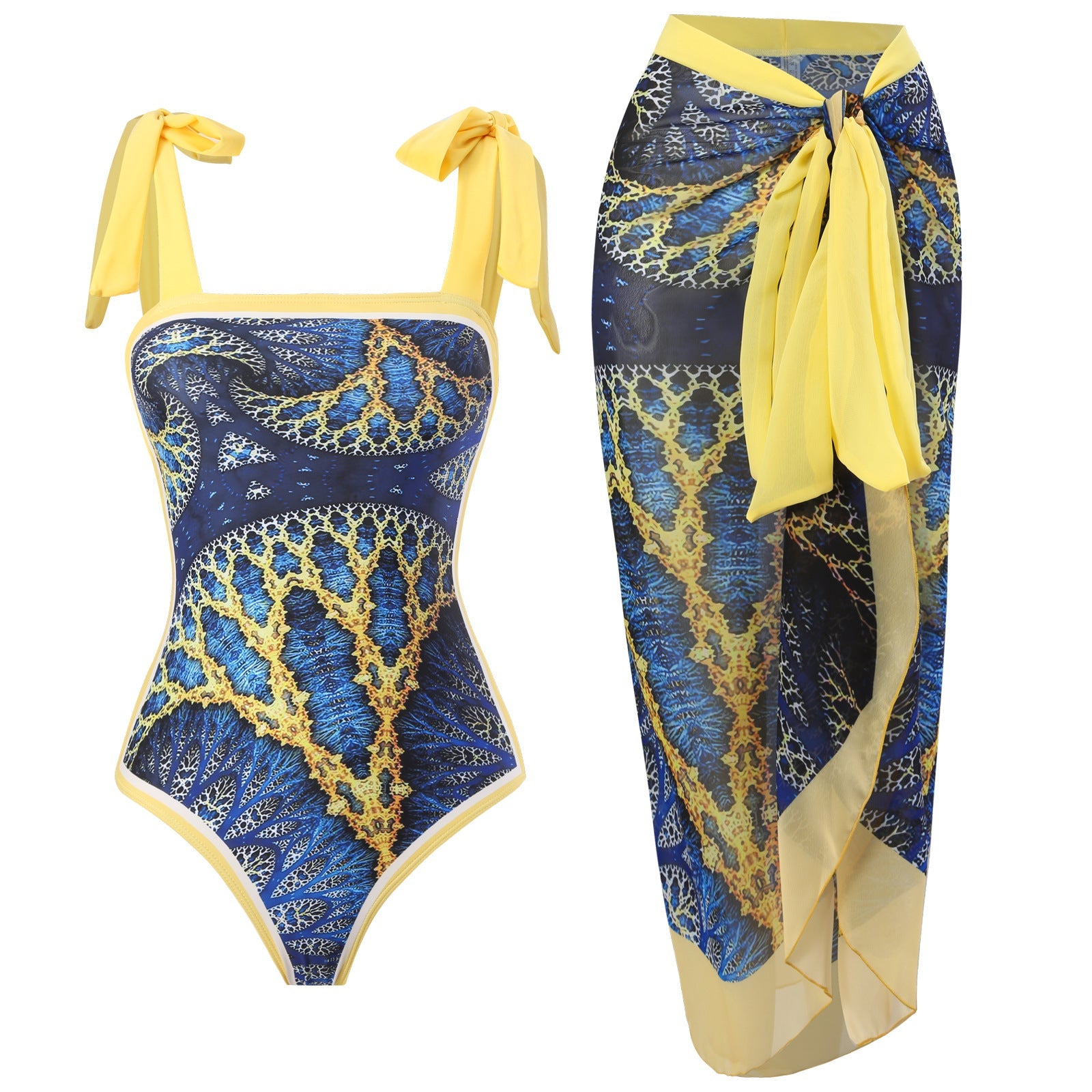 Costume da bagno intero donna Valstrend con gonna in chiffon, stile retrò, con dettagli eleganti e design vintage.