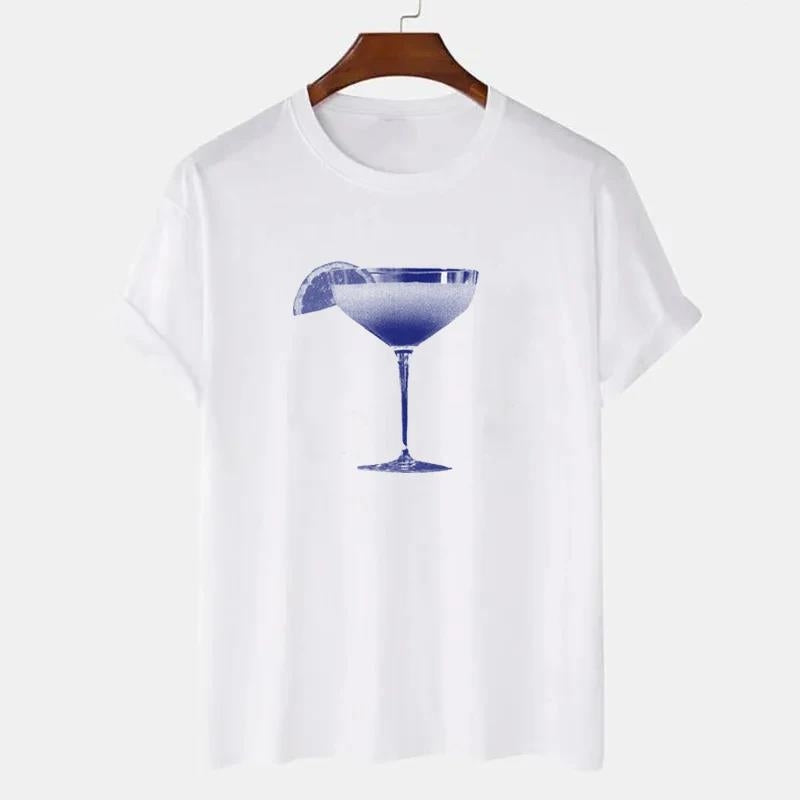 Summer Women's Cotton T-shirt Cocktail Glass