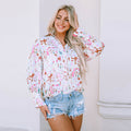 Camicia oversize con collo a giro, stampa astratta e cuciture colorate, marca Valstrend shop, tessuto morbido e comodo.