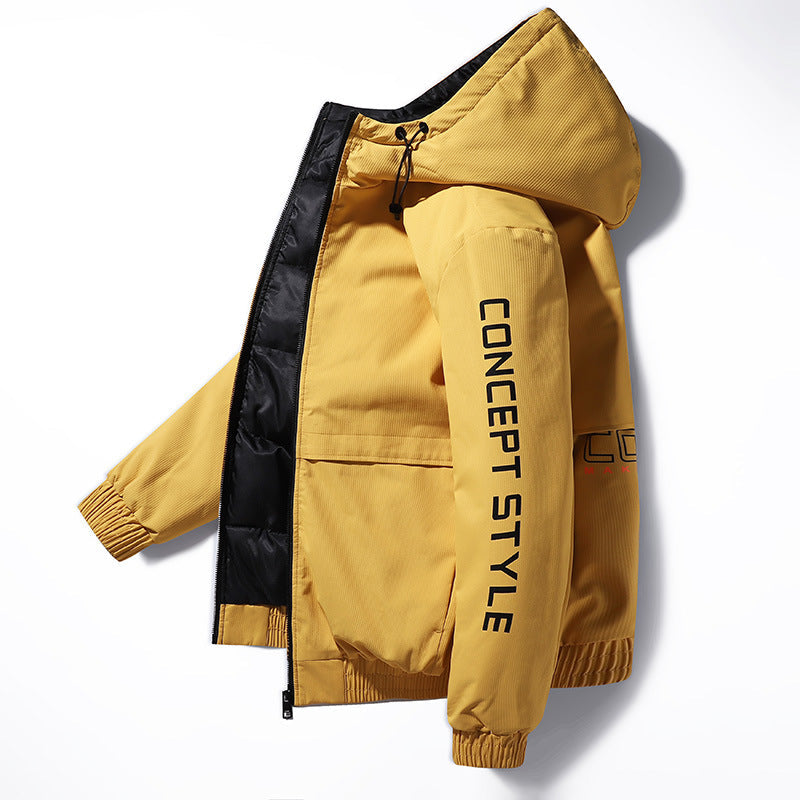 Giacca imbottita con cappuccio casual da uomo Valstrend, giacca invernale leggera e calda, in tessuto resistente e stile semplice.