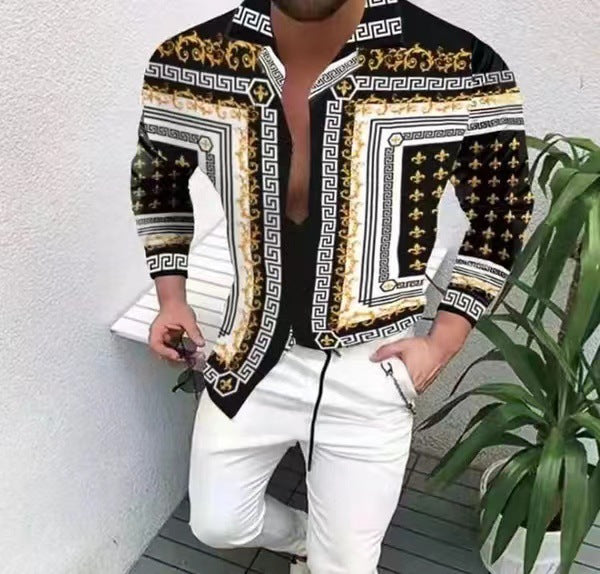 Camicia lunga casual da uomo Valstrend con grande motivo floreale, maniche lunghe e tessuto leggero.