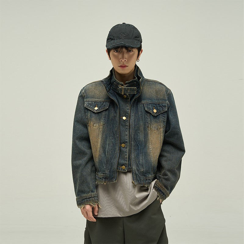 Giacca in denim da moto da uomo Valstrend, due pezzi, lavata e distressed, stile jacket casual e resistente.