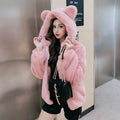 Cappotto spesso con cappuccio in pelliccia morbida per donna, stile caldo e confortevole, marchio Valstrend shop.