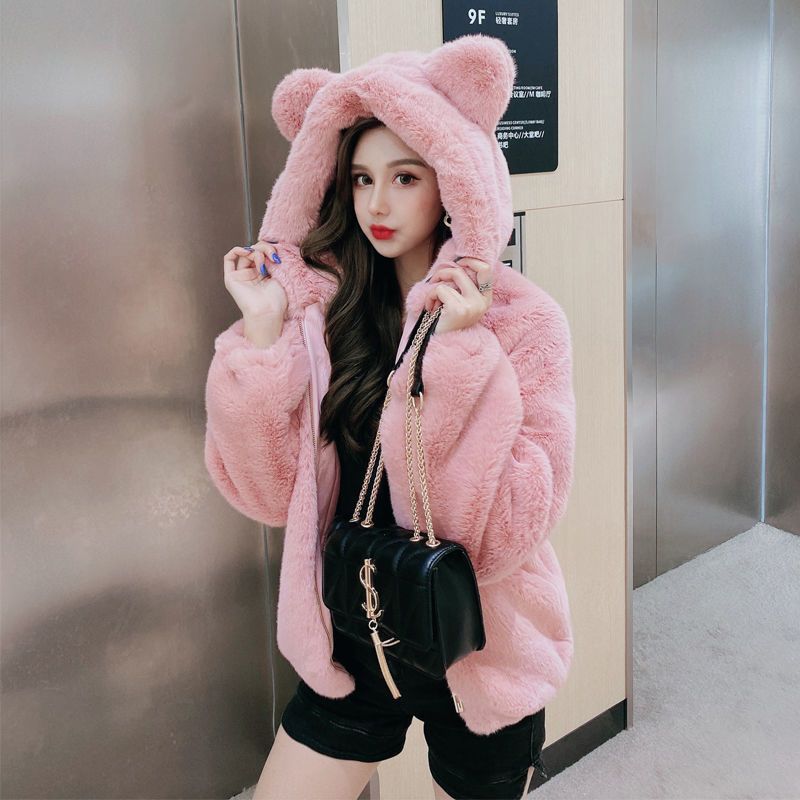 Cappotto spesso con cappuccio in pelliccia morbida per donna, stile caldo e confortevole, marchio Valstrend shop.