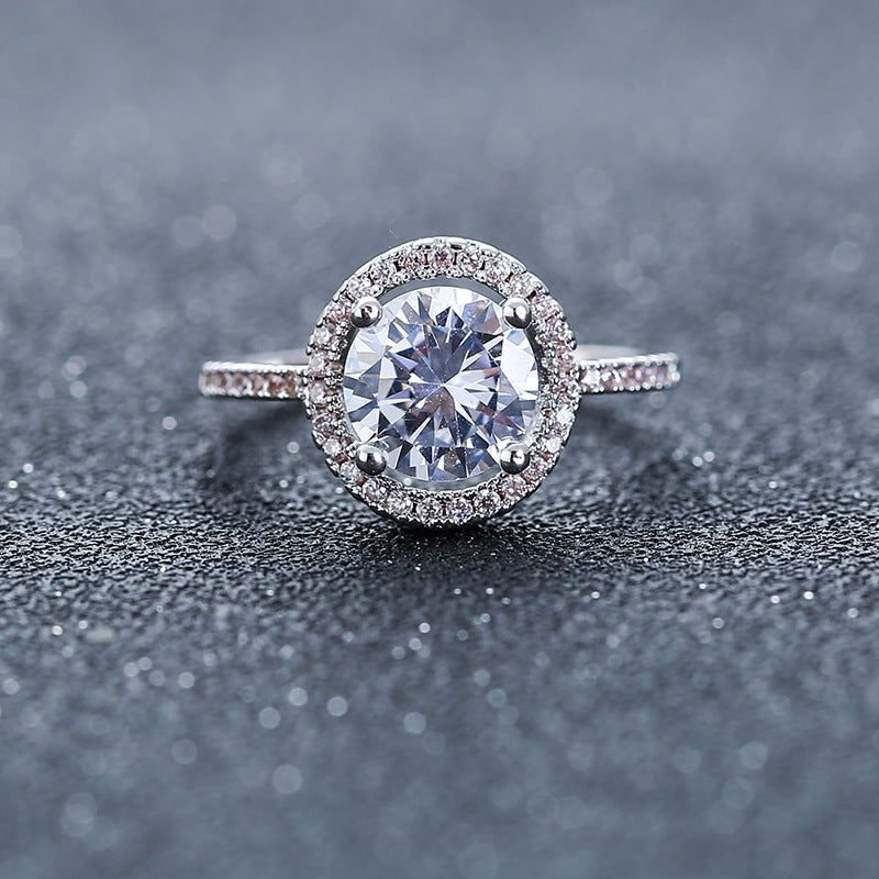 Anello di fidanzamento in zirconio Valstrend, stile europeo, con design elegante e brillante, in metallo paktong.