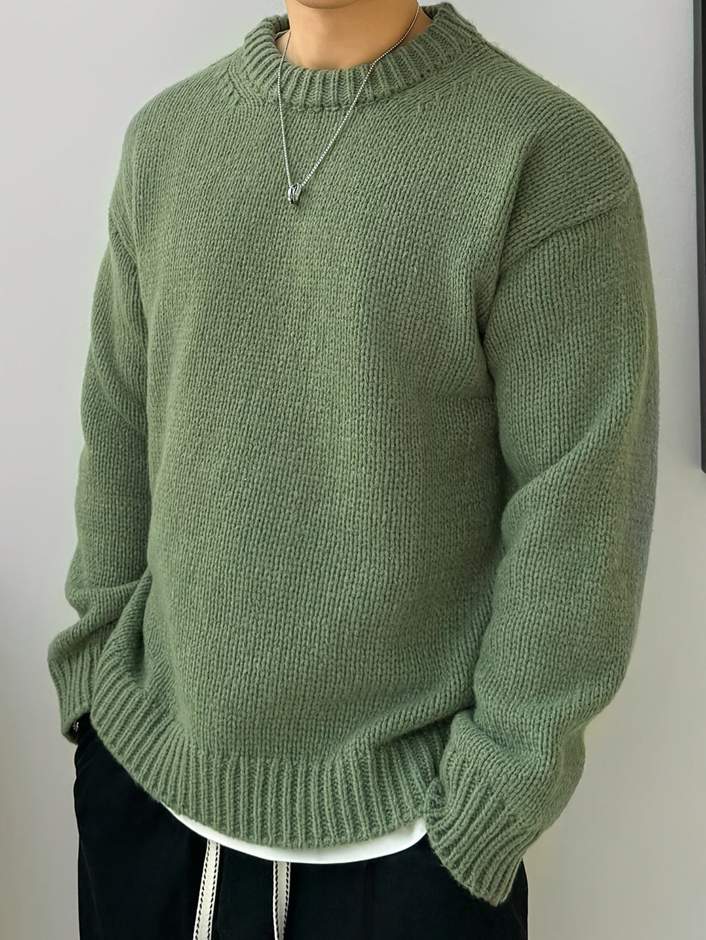 Maglione da uomo Valstrend in maglia solida, maniche lunghe e collo rotondo, ideale per autunno e inverno, stile casual.