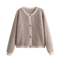 Cardigan donna Valstrend con bottoni decorativi, maglia in tessuto Terry, collo rotondo e stile caldo e comodo.