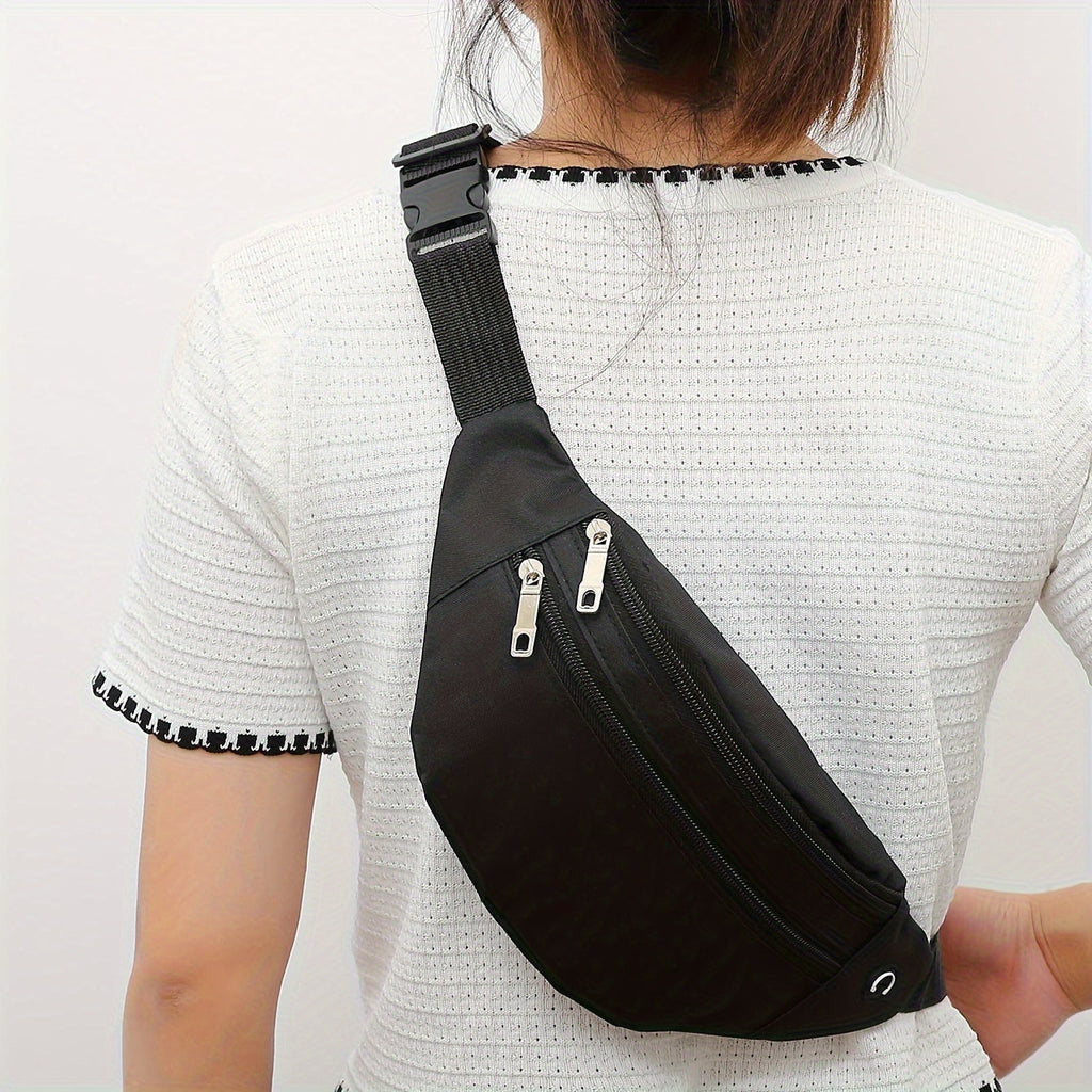 Lightweight Oxford Fabric Crossbody Bag - Adjustable Strap, Zip Closure, Solid Color Fanny Pack for Sports & Casual Wear