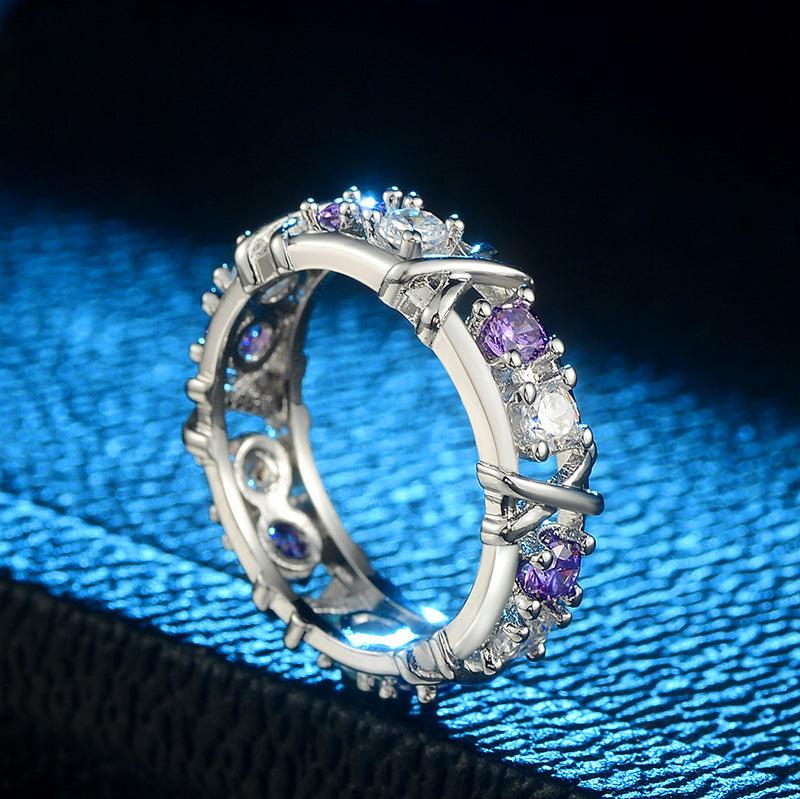 Anello da donna Valstrend con zirconia bicolore Europa e Stati Uniti, gioielli di fidanzamento con separazione di colori.