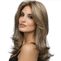 Parrucca sintetica da donna di lunghezza media con capelli ricci, stile moda, marca Valstrend shop, visibile in dettaglio