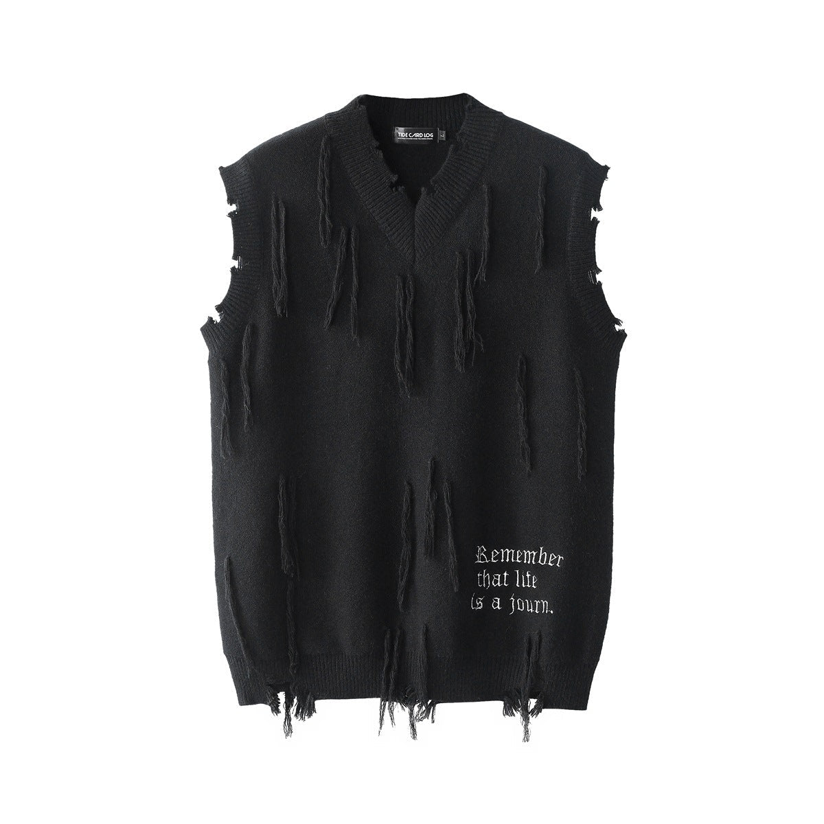 Maglione gilet ricamato stile americano di Valstrend, dettaglio decorativo e tessuto caldo, vista frontale del maglione.
