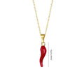 Orecchini pendenti in oro placcato con peperoncino rosso e goccia d'olio, stile elegante e vivace, design originale di Valstrend shop.