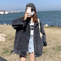 Giacca di jeans oversize stile coreano e hongkongese, casual, marca Valstrend, vista frontale con dettagli classici.