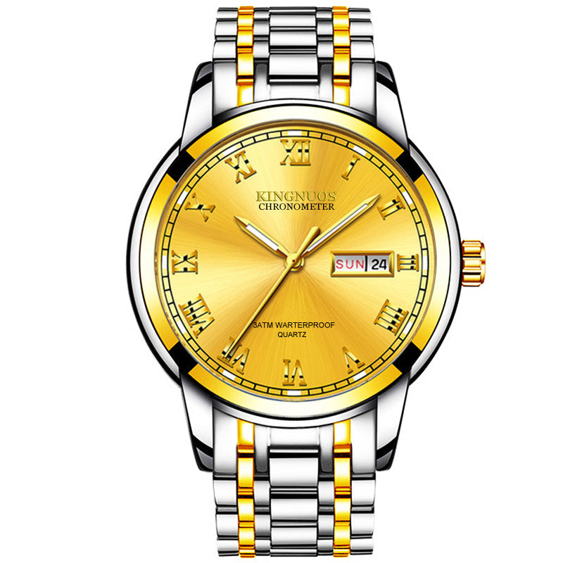 Orologio da uomo Valstrend con cinturino in acciaio, calendario doppio, stile business e design resistente ai confini internazionali