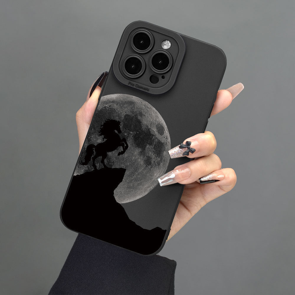 Custodia per telefono Valstrend Steed Moon con lente all-inclusive in silicone morbido, decorata con motivo di luna e cavallo.